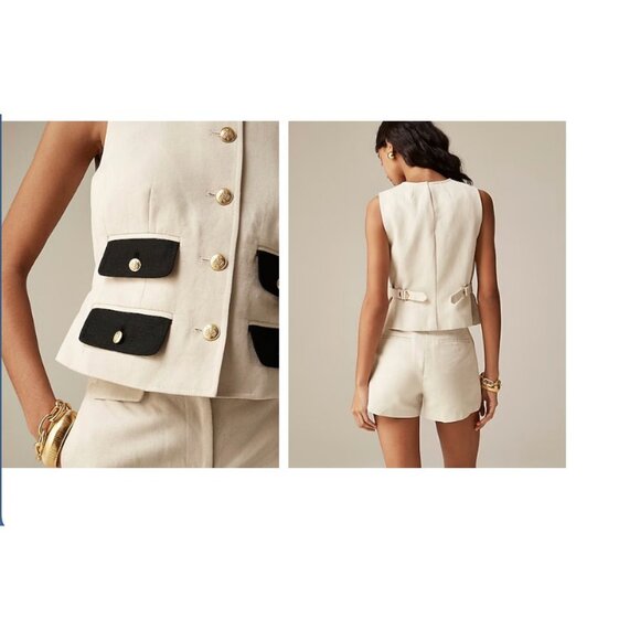 J.Crew Womens $158 Contrast Vest Linen Blend Dried Wheat Size 6 BZ872 - Picture 3 of 8
